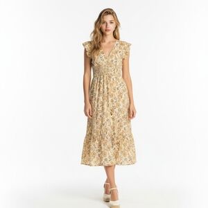 Sonoma Cream and Tan Floral Maxi Dress